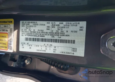 2025 Ford Ranger Xlt from USA, damaged, VIN 1FTER4HH6SLE16889